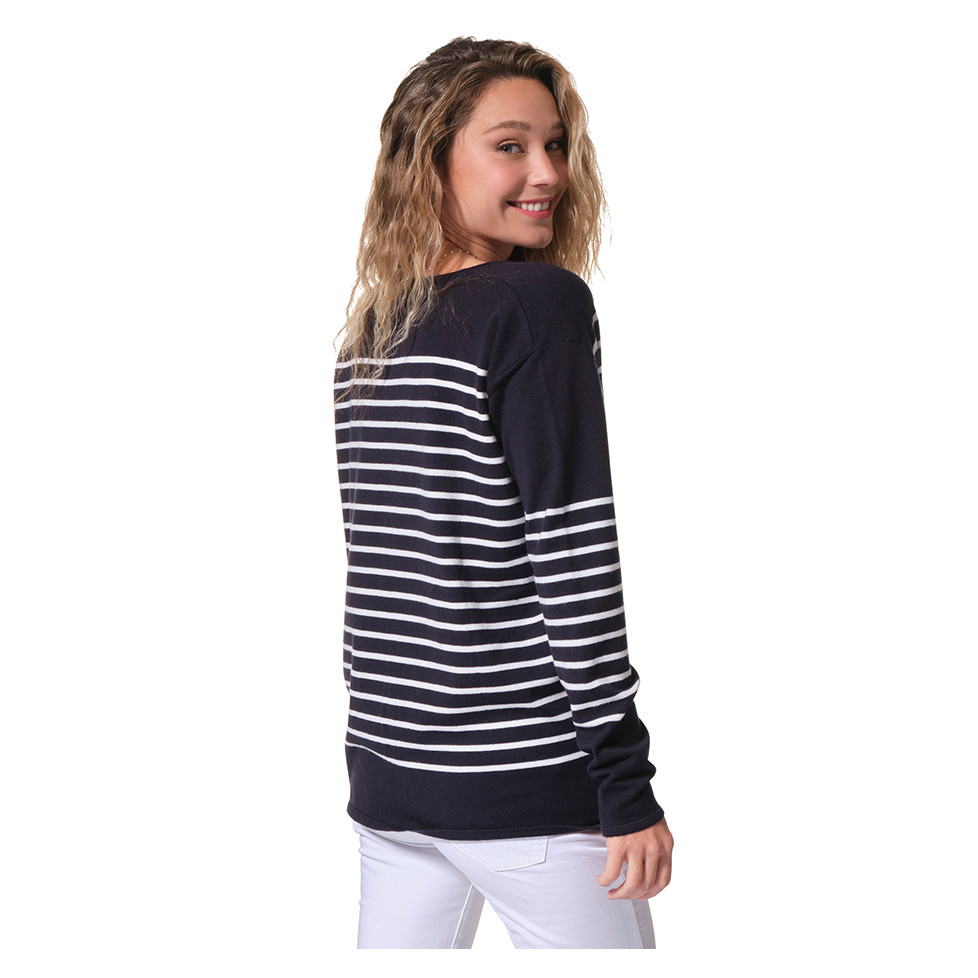 Marise Pull Marin Femme Oversize Ray Bleu Marin Et Blanc